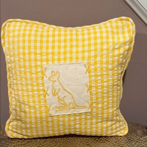 Belinda Barton Yellow Gingham Pillow with Embroidered Kangaroo